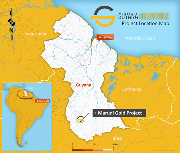 Guyana Goldstrike Project Location Map