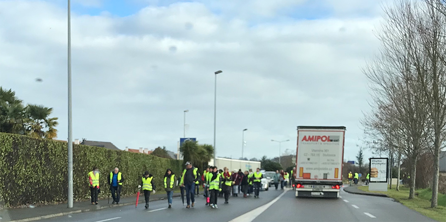 Yellow Vests walking in Oloron, France