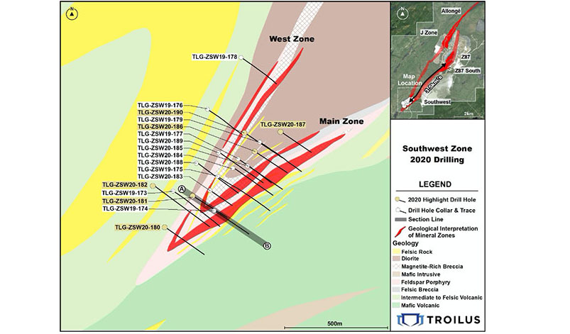 Troilus Southwest Zone Drill Map