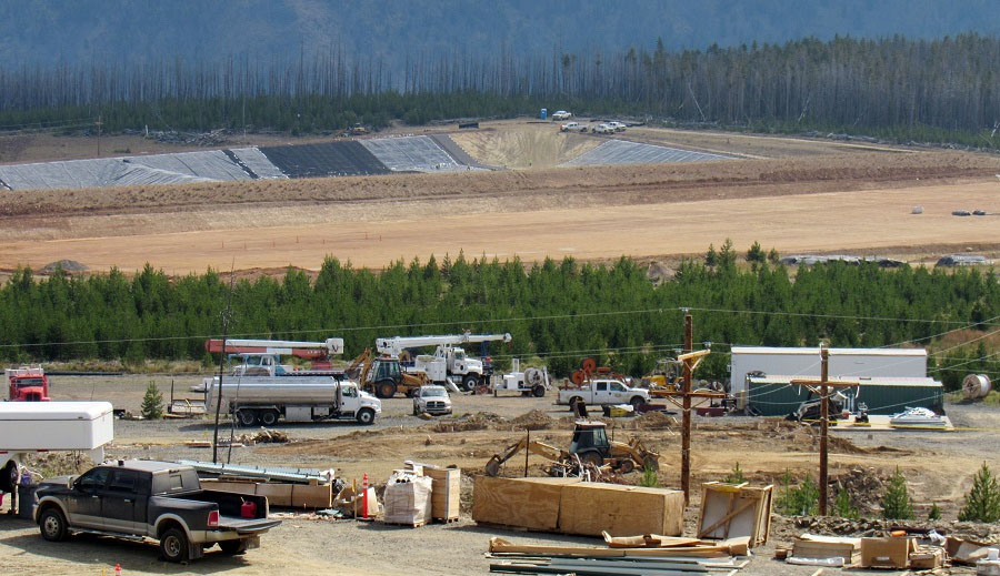 Laydown Area with Tailings Waste Storage Facility and Water Management Ponds in distance