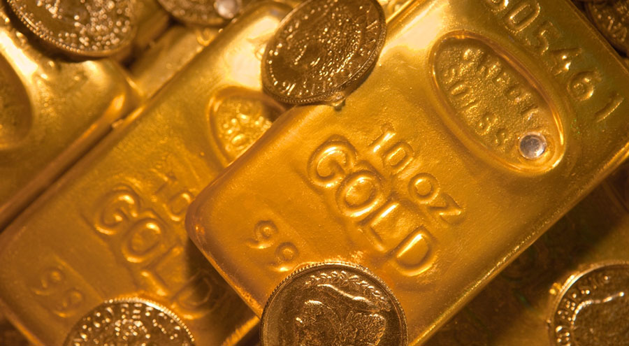 Gold bars and coins