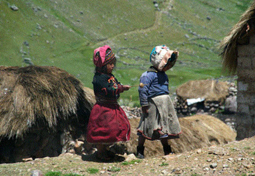 young Peruvian girls live on the farm with no electricity and a nearby creek for water.
