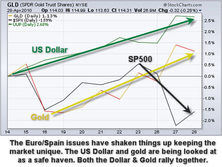 USD, Gold and SP500—Daily Performance Chart
